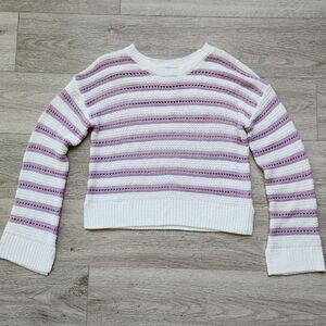 Gypsy Cloud Purple Stripe Crochet Top Womens Small Long Sleeves White Shirt